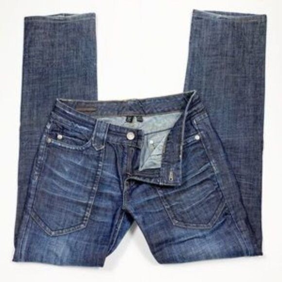 Club Monaco Stove Pipe Jeans Thrashed Distressed Groin Pork Chop Pockets Size 30 - Picture 1 of 16
